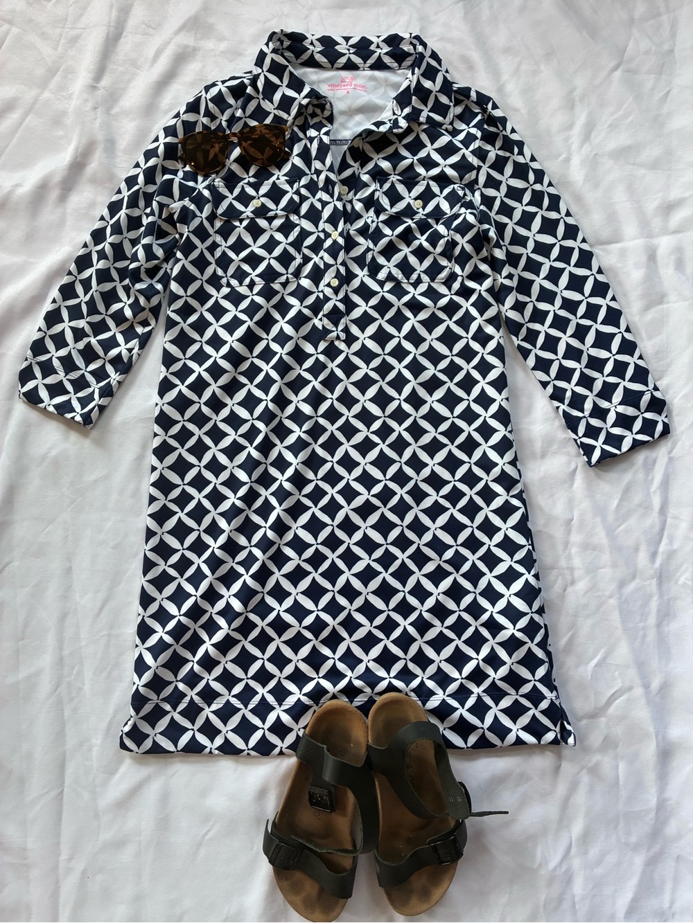 Vineyard Vines Performance Shirt Dress Navy White Print Size S